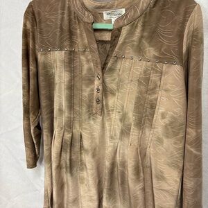 Catherines Champagne/brown Blouse with Button and Stud Detail